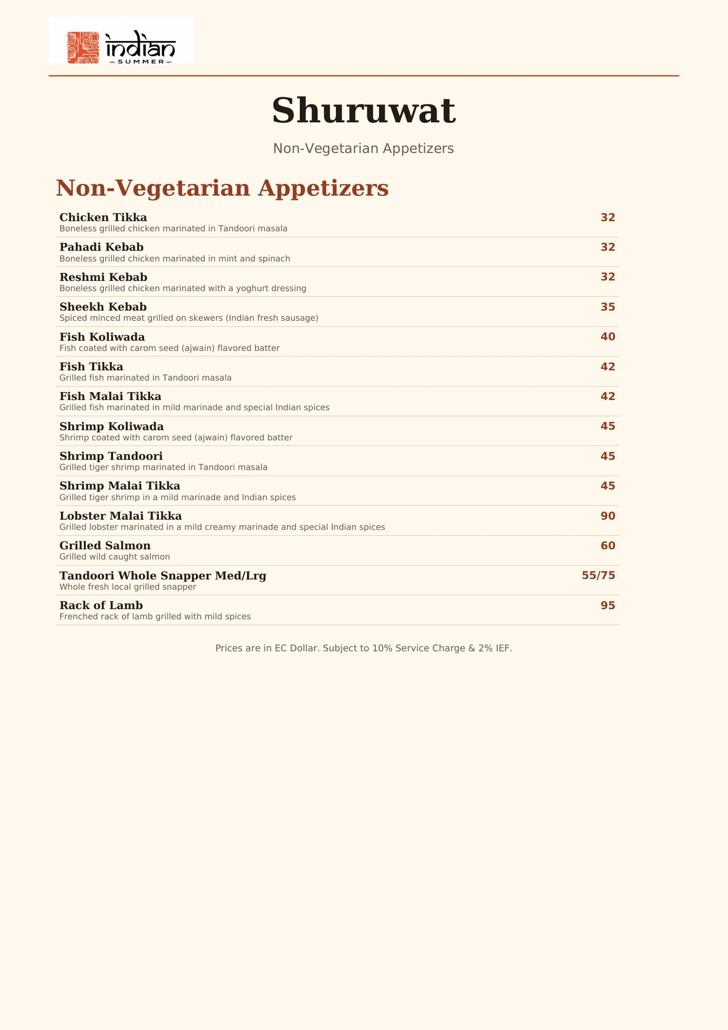 Indian Summer menu page 3