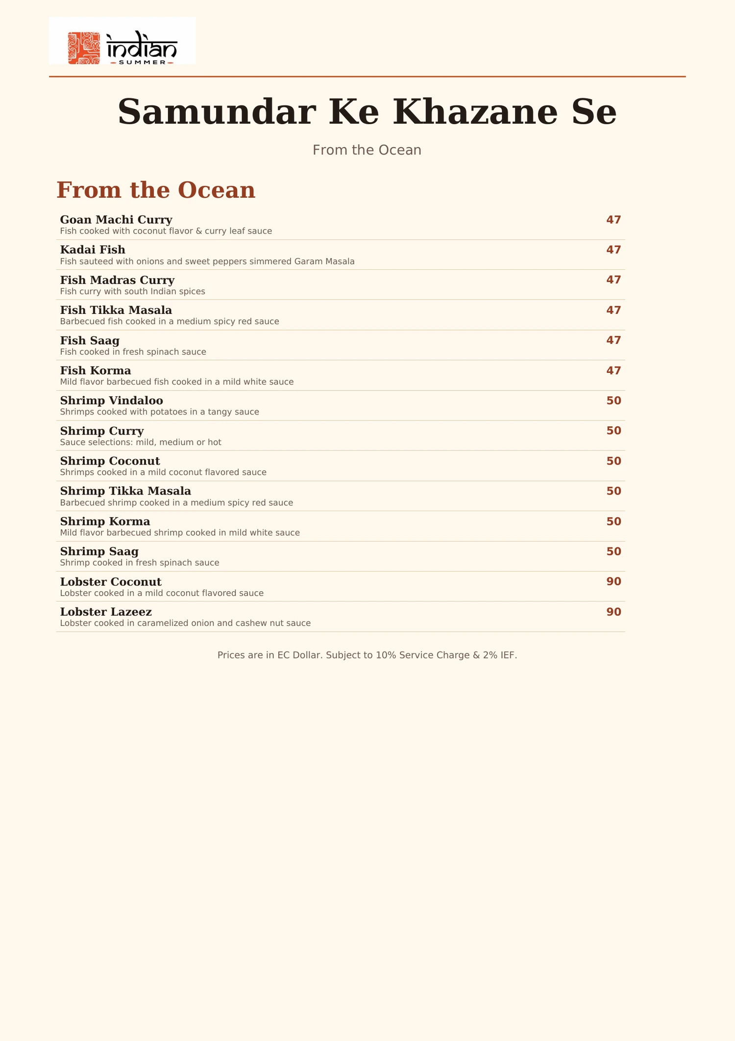Indian Summer menu page 6