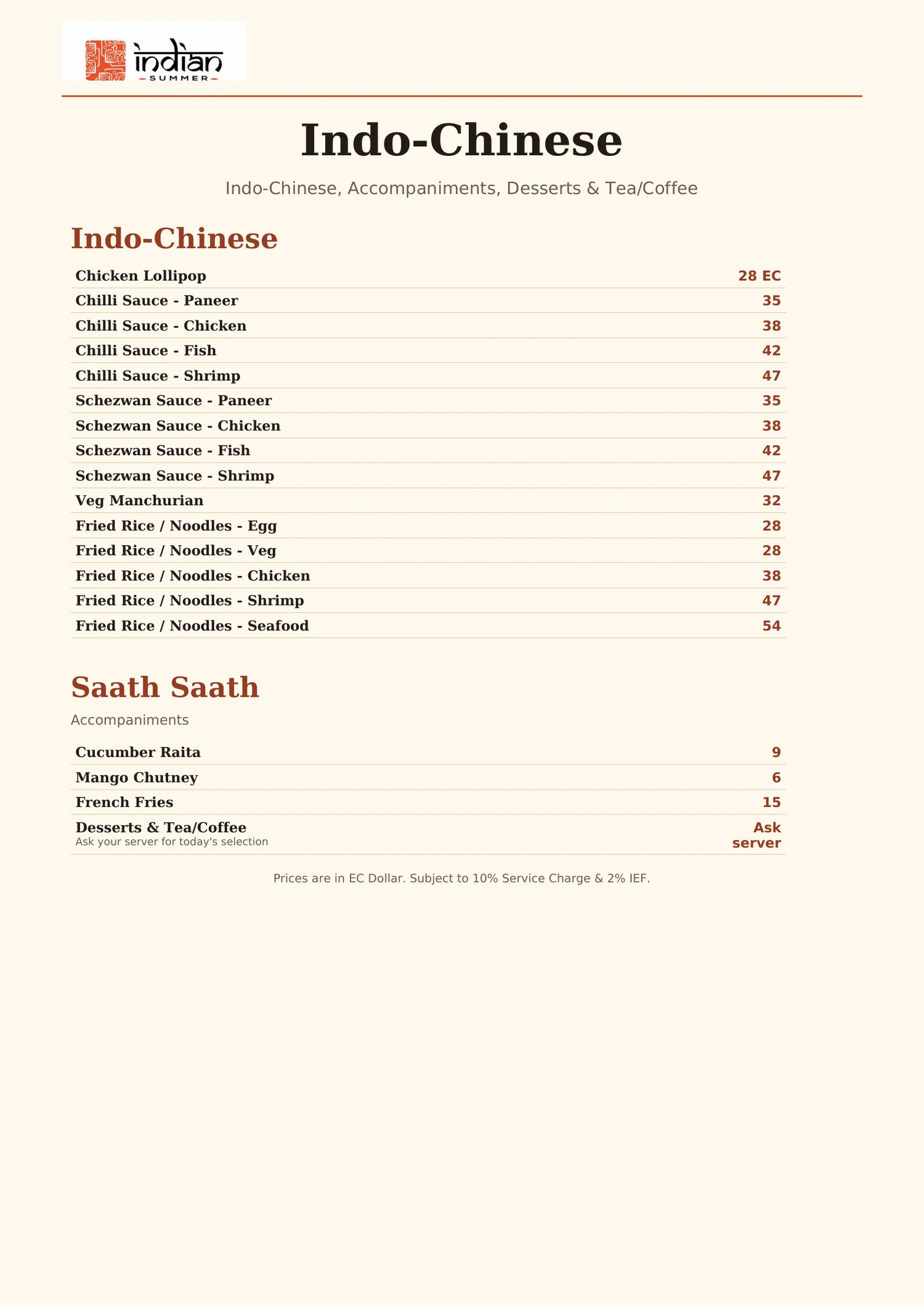 Indian Summer menu page 9