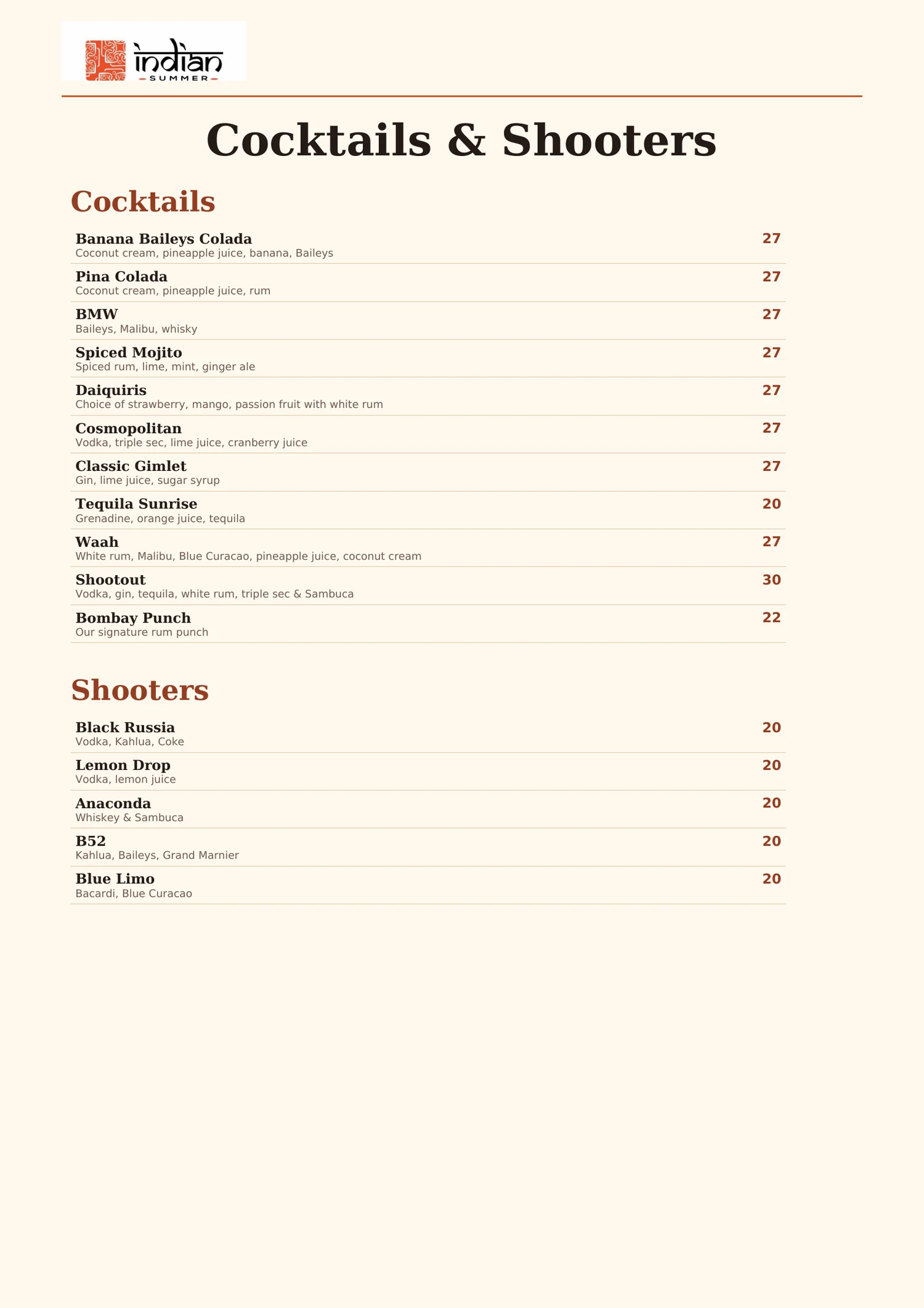 Indian Summer menu page 11